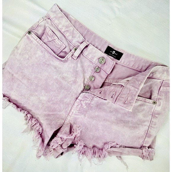 For All ManKind Jean Shorts Womens 32 Pink Monroe High Waist Tie dye Cutoff - Picture 1 of 8